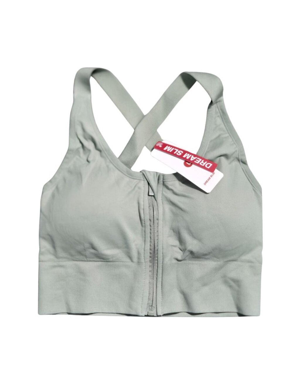 NWT | Dream Slim Sage Green Front-Zip Sports Bra | Criss-Cross Back | L
